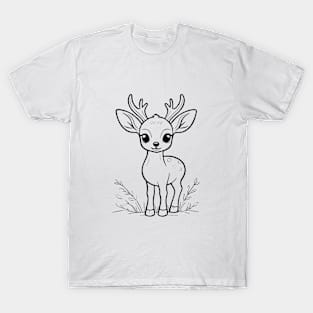 Cute Baby Deer Animal Outline T-Shirt